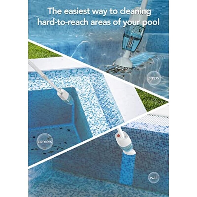 Aspiradora de piscina inalámbrica con poste telescópico, limpiador de piscina recargable de mano para limpieza profunda con tiempo de ejecución de 60 minutos