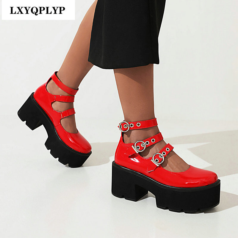 머핀 하단 특허 가죽 메리 제인 신발 패션 유럽과 미국의 추세 새로운 봄, 여름 브랜드 여성 신발