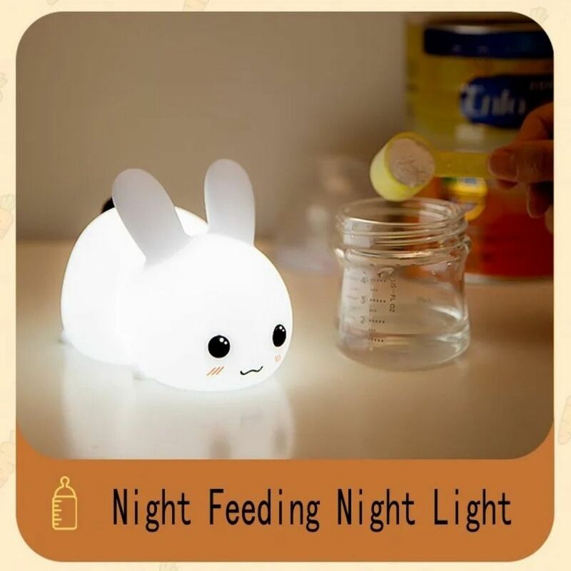 Silicone Kids Night Light USB Charging 2/7 Colors LED Rabbit Night Light Bunny Shape with Remote Control Bedside Night Lamp