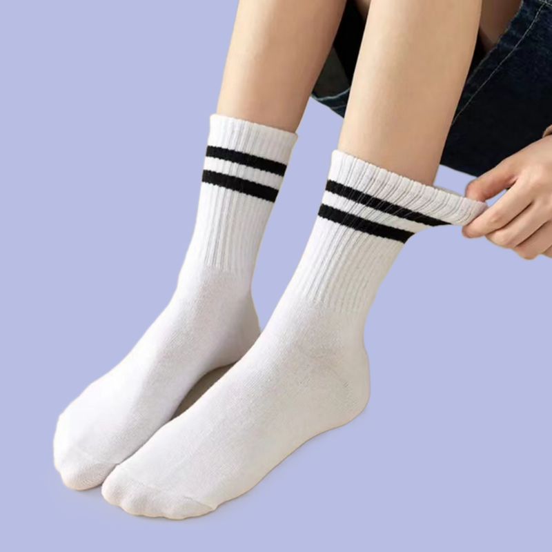 3/6/12 Pairs 2024 High Quality Women's Mid-Tube Socks Solid Colour Breathable Sport Socks Sweat Absorbent Man And Women's Socks