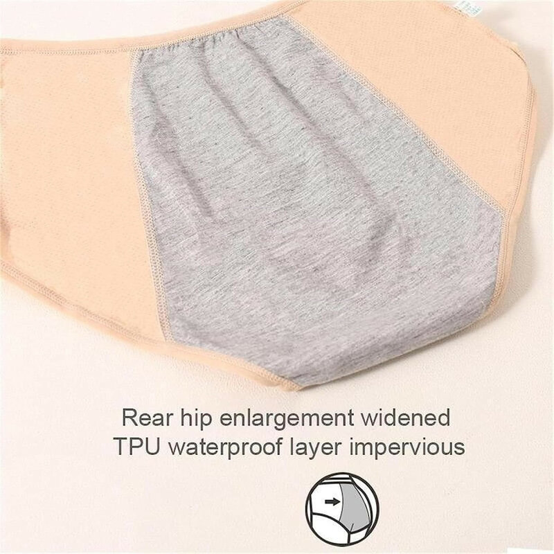 Calcinha menstrual de algodão de cintura média, calcinha feminina pós-parto, calcinha menstrual totalmente coberta, monocromática, tamanho grande