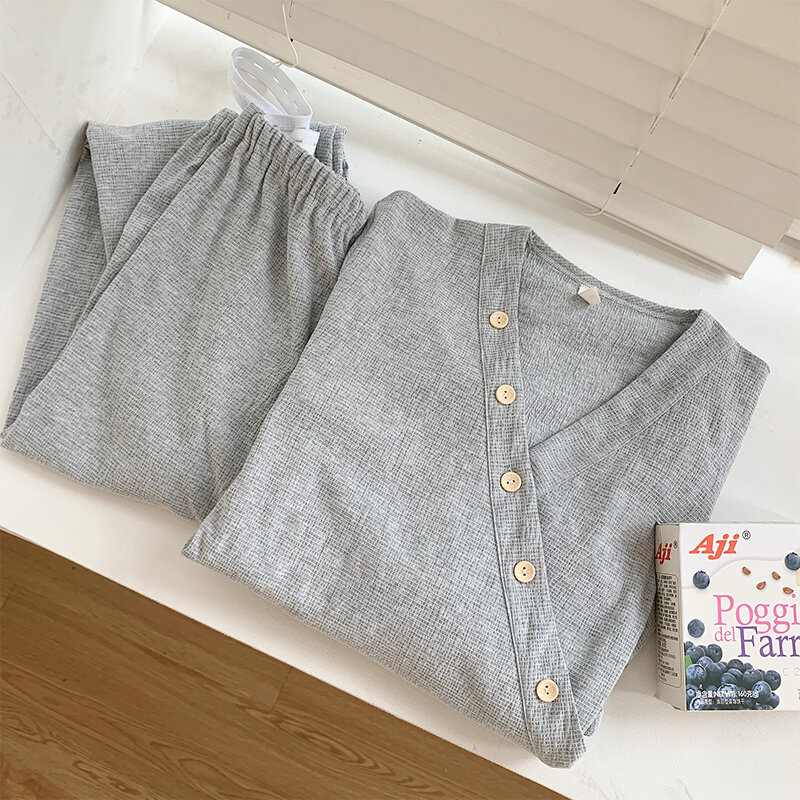 Set di pigiami per allattamento al seno in cotone grigio con scollo a V set di pigiami per allattamento allentati primavera autunno per donne incinte