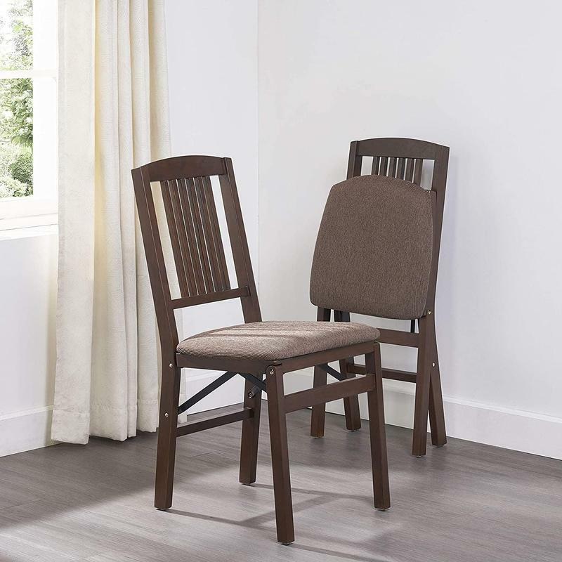 MECO Stakmore Wood Fabric Upholstered Seat Folding Chair Set, Espresso (2 Pack)