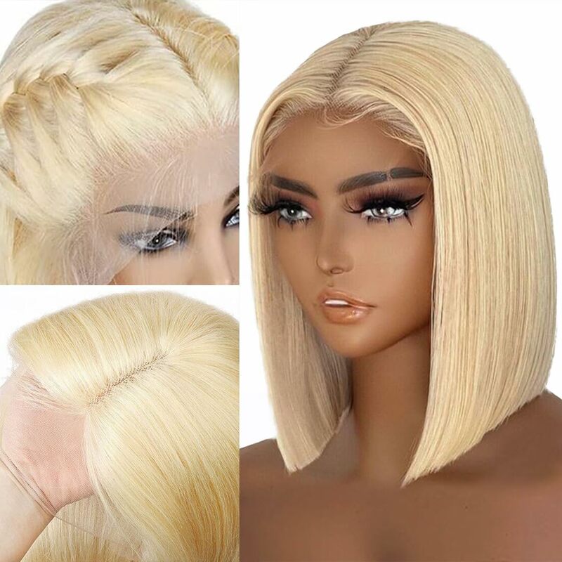 Blonde Korte Bob Human Hair Lace Front Pruik Blonde 613 Korte Rechte Bob Hd Transparant Kant Front Brazilian Human Hair Pruik