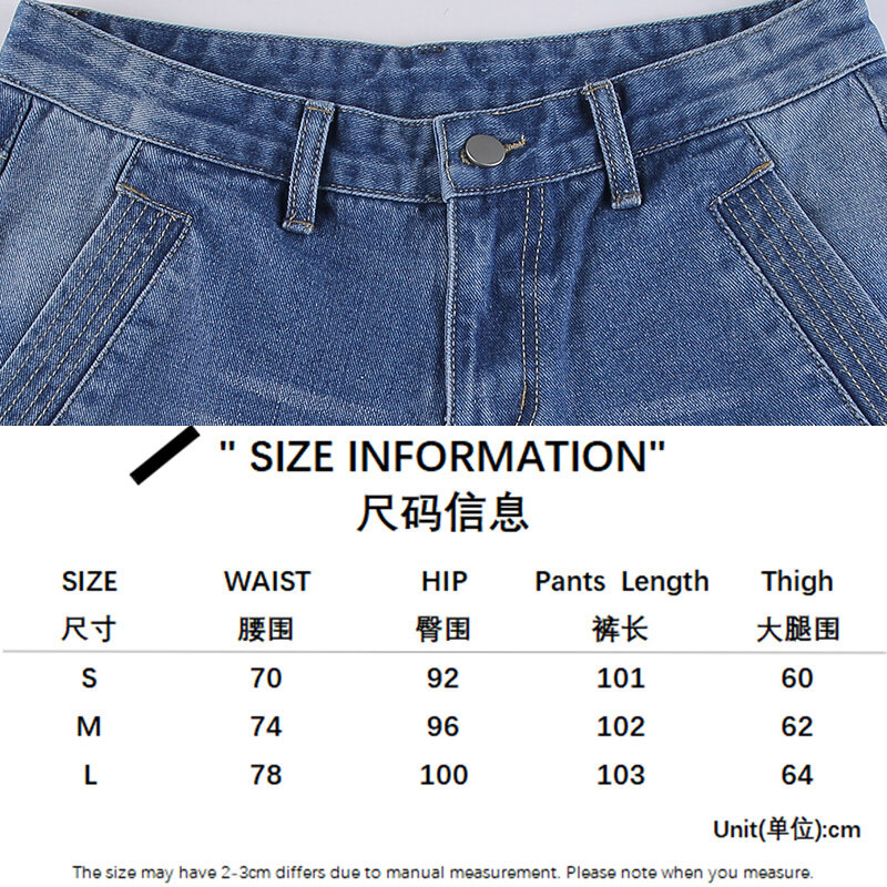 Harajuku impresso jeans de carga para mulheres, Y2K, azul escuro, marrom, cintura alta, streetwear, calças largas, retas, folgadas, 90s