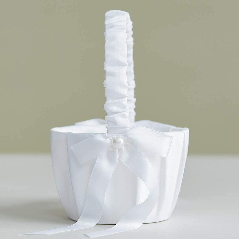 Cesta blanca de flores para niñas, cesta de seda para boda, decoración de fiesta de Ceremonia de boda de mano para novia/niños, 20 cm