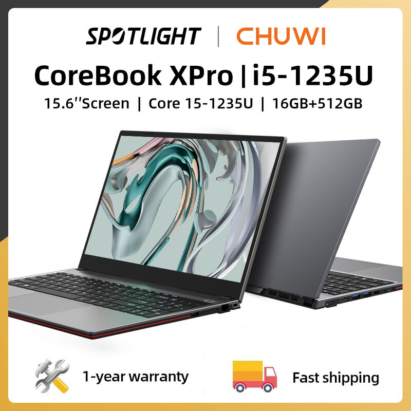 CHUWI-Ordinateur portable CorePleXPro Core i5-1235U 10 cœurs, ordinateur portable de jeu, écran FHD 15.6 pouces, 16 Go de RAM, 512 Go de SSD, ordinateur portable à corps en métal avec ventilateur