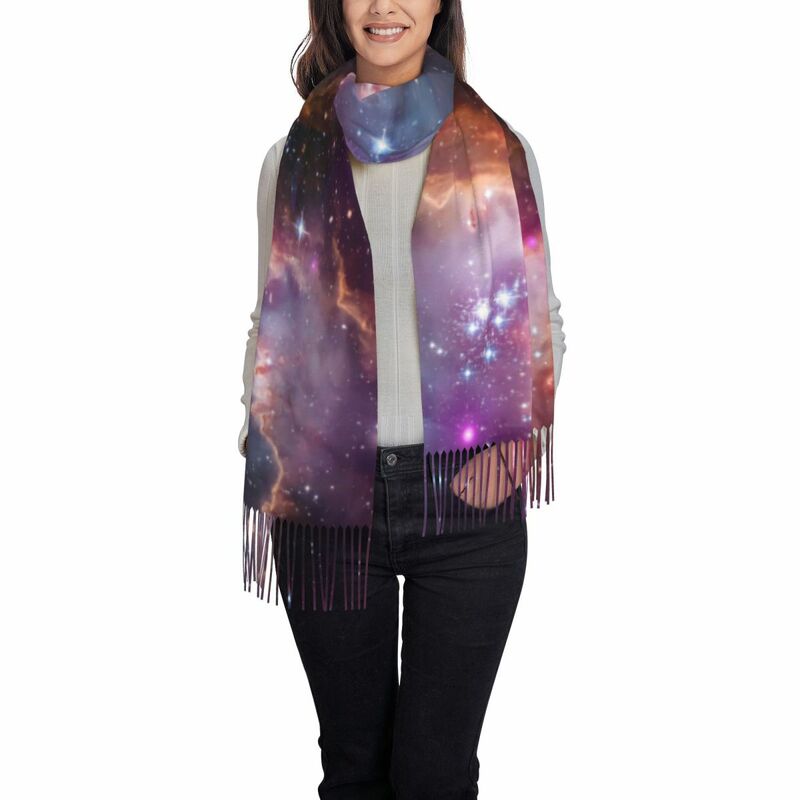 Szalik z nadrukiem kosmicznym damskie Galaxy Stars chusty z długim chwostem zimowe popularne szale i chusty utrzymujące ciepło na zamówienie DIY Bufanda