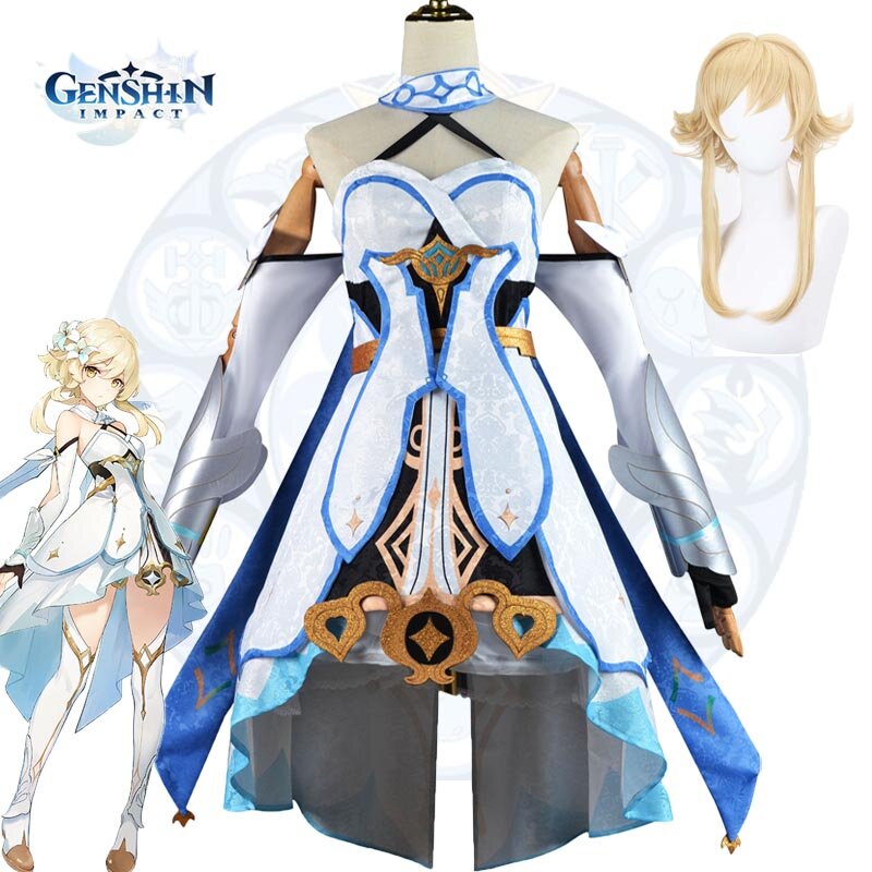 Game Genshin Impact Lumine Cosplay Costume Traveler Women Clothes Dress Wig Set Halloween Uniform Carnival Party Outfits Suit