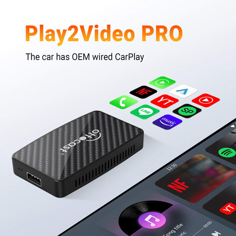 Ottocast play2video pro drahtloses carplay android auto adapter für spotify youtube netflix iptv für vw benz kia honda toyota