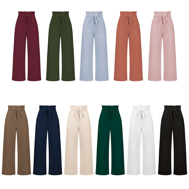 กางเกงขากว้างอเนกประสงค์ลำลองสำหรับผู้หญิง, กางเกงแฟชั่นใหม่สำหรับใส่ทำงาน celana setelan ฤดูร้อน