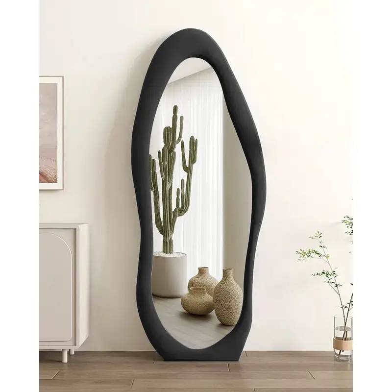 O espelho vertical do assoalho do comprimento total com quadro da flange, espelho irregular da parede, pode ser pendurado ou inclinado na parede, 63 em x 24 dentro