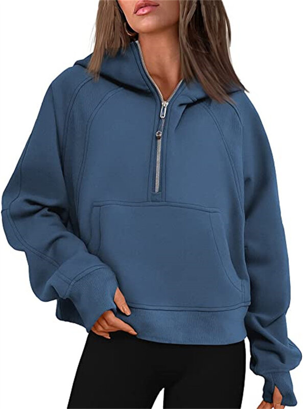 Scuba Half Zip Fleece warme Hoodie Frauen lose Fitness Yoga Anzug Tops Sport Sweatshirts Workout Sportswear