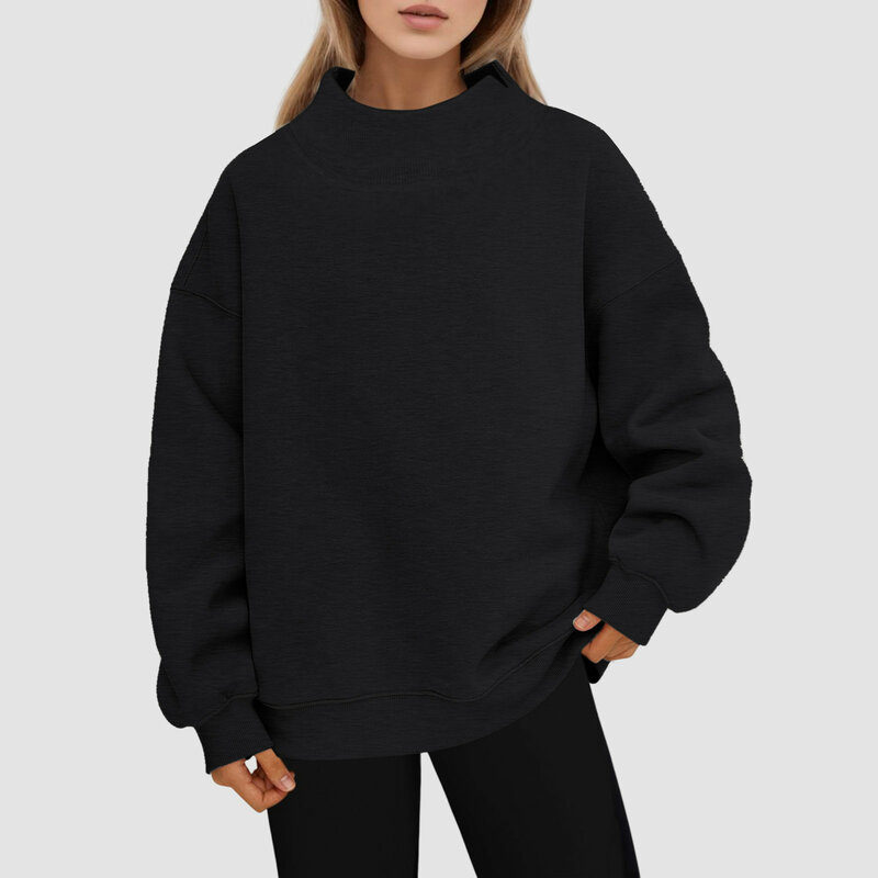 Kaus Turtleneck ukuran besar model Korea, Sweatshirt kasual longgar lengan panjang musim gugur warna polos, pullover Mode Korea