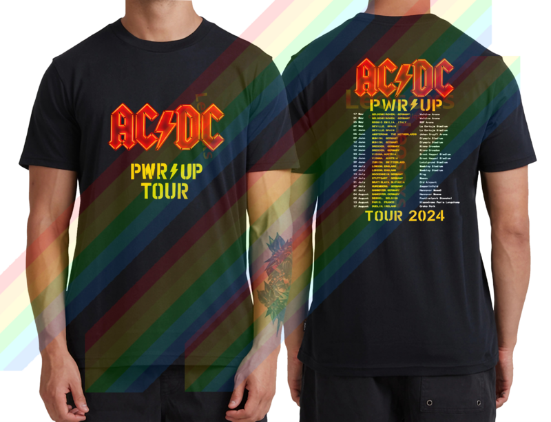 [Tew] Nieuwe Zomer Heren Katoen Bedrukt Power-Up Dc T-Shirt 2024 Tour Concert Ac Street Rock Dames Korte Mouw