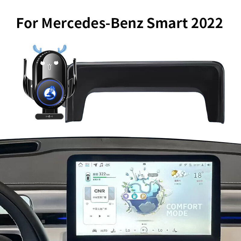 Soporte de teléfono para coche para mercedes-benz smart 2022, deer de dibujos animados, 20W, pantalla de carga inalámbrica, soporte de teléfono móvil