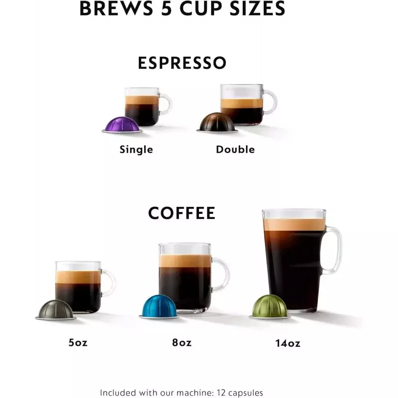 เครื่องชงกาแฟ Nespresso vertuoplus, เครื่องชงกาแฟและเอสเพรสโซโดย de'longhi กับเครื่องตีฟองนม, 14ออนซ์, หมึกดำ