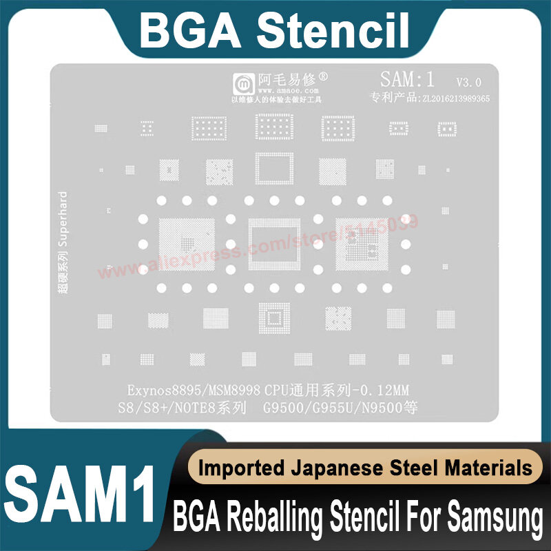 Stensil BGA untuk Samsung S8 Plus Note 8 G9500 G955U N9500 Exynos 8895 MSM8998 stensil CPU penanaman ulang manik-manik biji timah stensil BGA