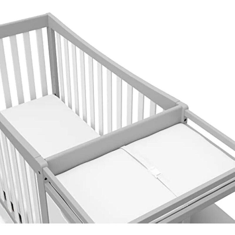 Pengganti & boks bayi konvertibel 5-In-1 dengan boks laci dan meja pengganti, termasuk bantalan pengganti, konversi ke tempat tidur balita