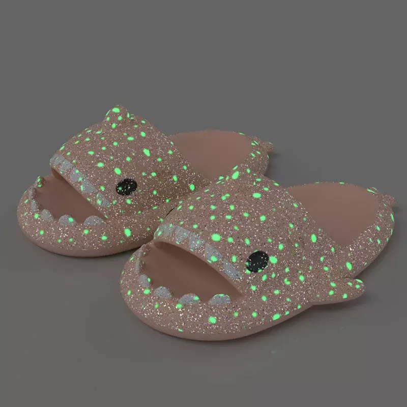 Zapatillas de tiburón fluorescente para hombre y mujer, chanclas antideslizantes de suela gruesa luminiscentes, zapatos planos de EVA, Verano