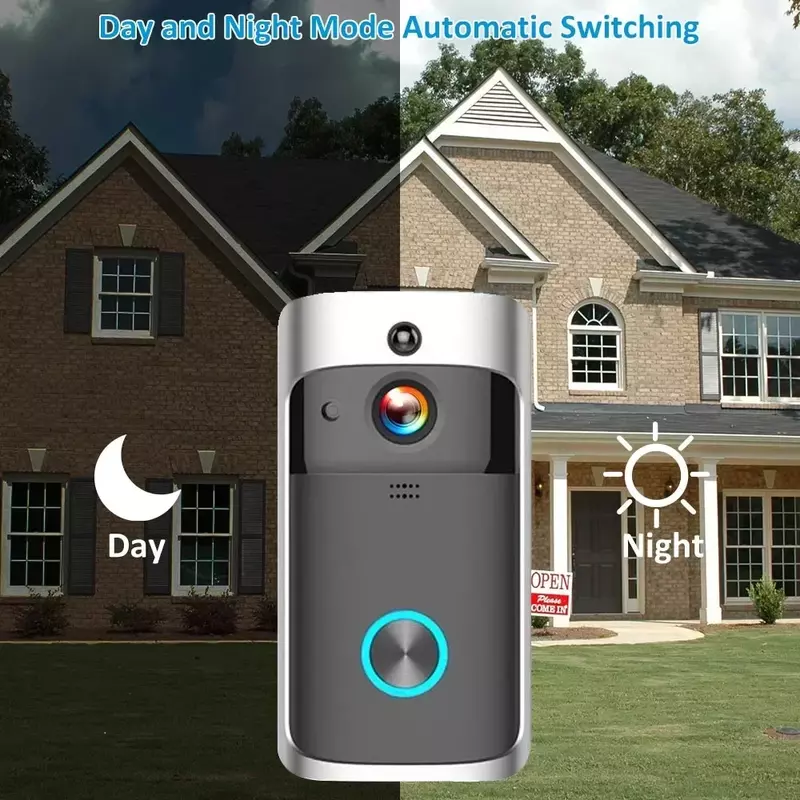 Smart Home sem fio WiFi campainha, câmera HD 720P, vídeo de segurança interfone, IR Night Vision, AC a pilhas, novo