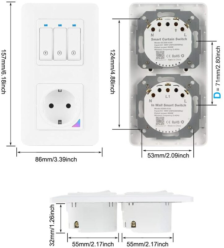Lonsonho Tuya Smart WiFi Switch Socket Combination 220V EU UK Smartlife Home Automation Compatible Alexa Google Home
