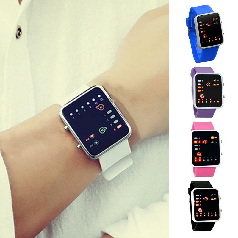 Time Indication Timepiece Fashion LED Display Silicone Binary Wristwatch for Work