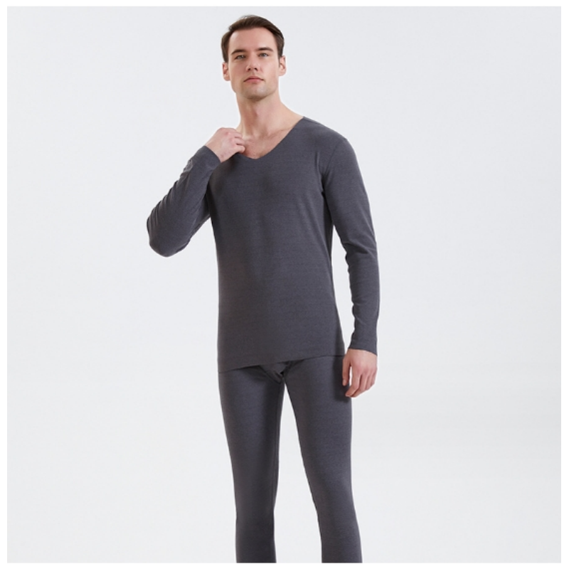 Autumn and Winter Seamless Thermal Underwear AB Face Fleece V-Neck Plus Size Bottom Shirt Men's and Women's Thermal Set K0030