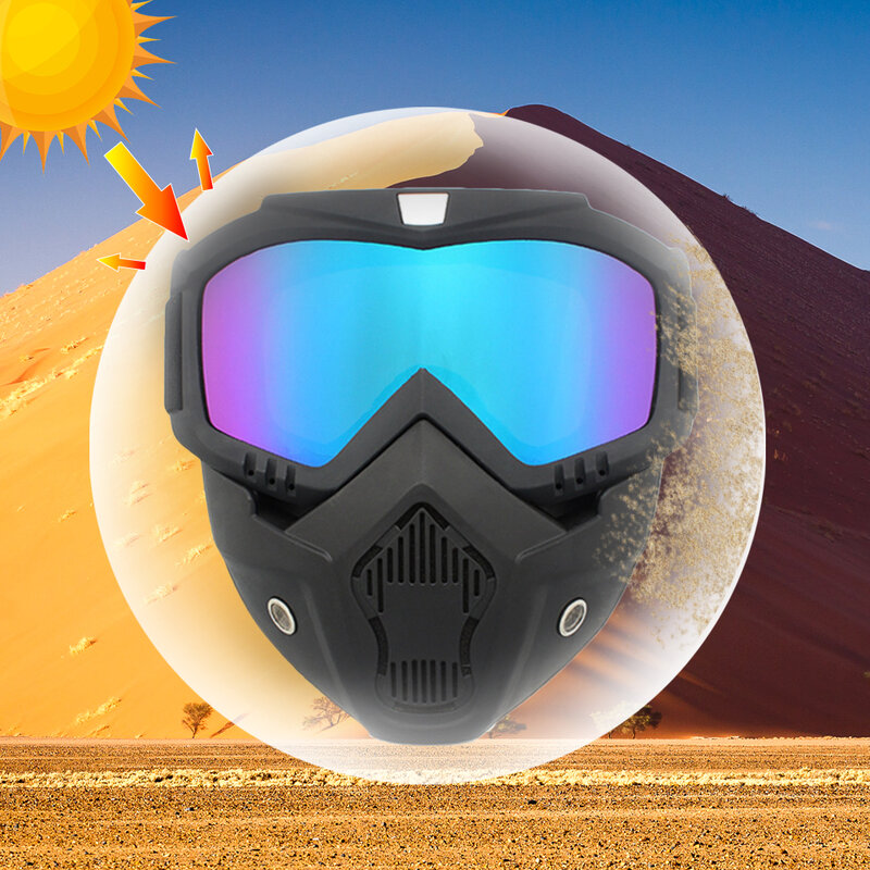 Uv400 motocross óculos de sol à prova de vento ciclismo equitação óculos de esqui com máscara boca proteção uv da bicicleta motocicleta capacete máscara