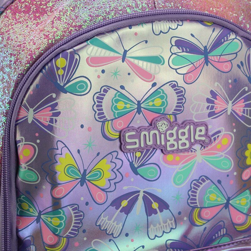 Австралийская оригинальная детская школьная сумка Smiggle, рюкзак для девочек с фиолетовой бабочкой, водонепроницаемые школьные принадлежности из искусственной кожи, 16 дюймов