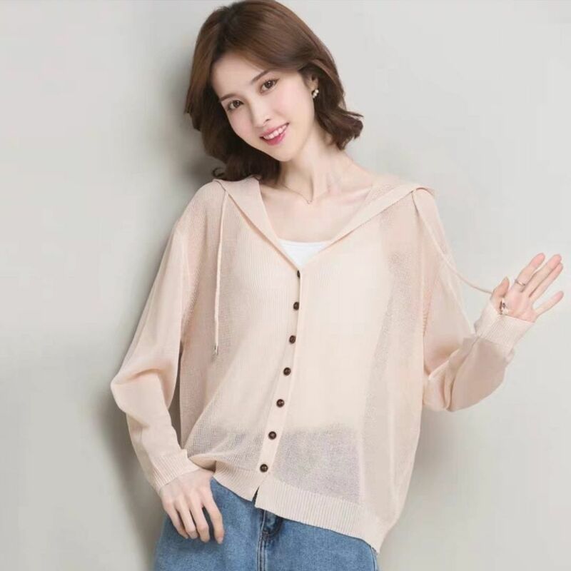 2022 new summer knitted Cardigan Jacket Women's Hooded Jacket ice silk sweater thin hollow beach sunscreen clothes Purple