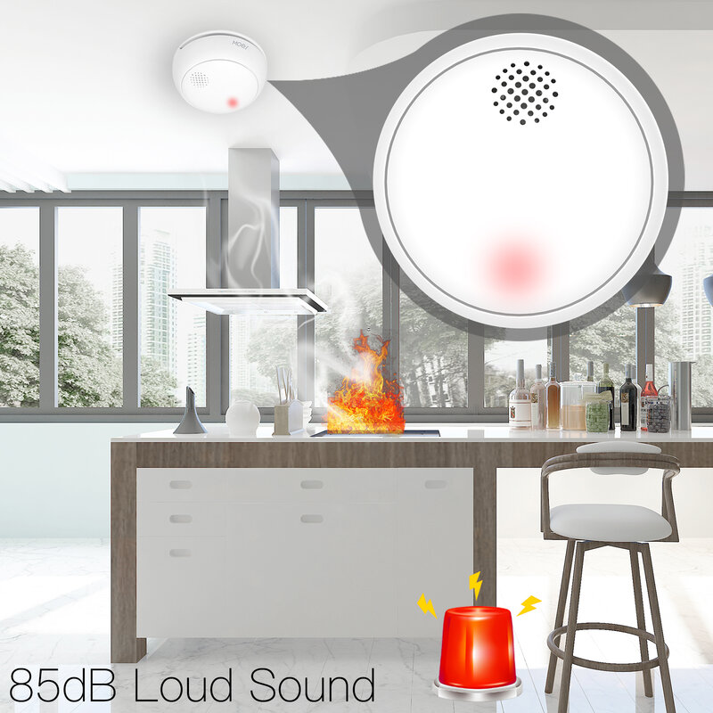 MOES ZigBee detektor asap nirkabel cerdas, peringatan aplikasi API 85dB Alarm suara Sensor sirene perlindungan keselamatan pintar rumah dapur api