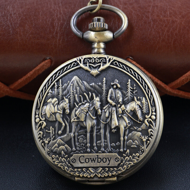 웨스턴 카우보이 3D 엠보싱 쿼츠 포켓 시계, 서양 축제용 최고의 기념 선물, 남녀 어린이 액세서리