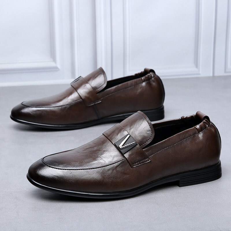 Zapatos de cuero de lujo para hombres, zapatos de vestir de cuero genuino, V, alta calidad, ocio, negocios, oficina, moda