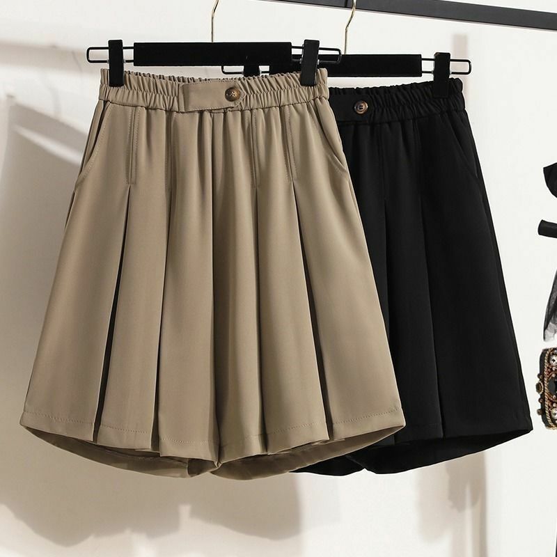 Шорты женские эластичные с завышенной талией, облегающие широкие однотонные модные простые свободные повседневные короткие штаны с карманами, на пуговицах, в Корейском стиле, лето