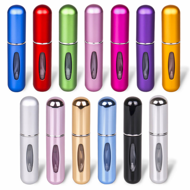 Mini flacone di profumo in alluminio multicolore da 5/8ml con pompa Spray flacone atomizzatore riutilizzabile vuoto portatile per viaggio essenziale