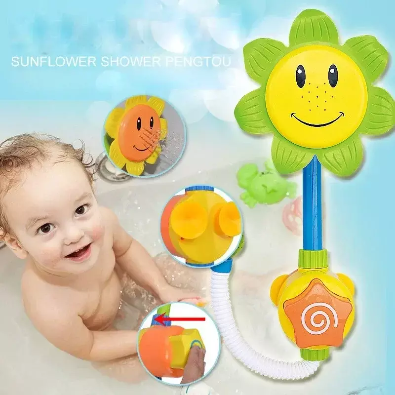 Torneira de pulverização de água de girassol para bebê, Rosto sorridente, Tocando Water Tap, Brinquedos de praia de verão, Chuveiro infantil