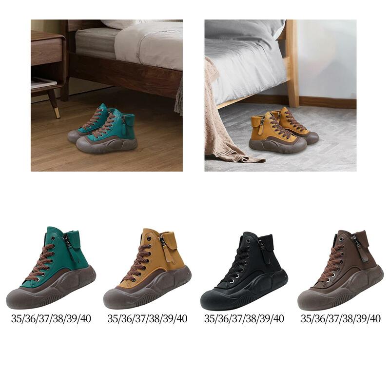 Zapatillas altas con plataforma de cuña y punta redonda para mujer, zapatos con cordones, botines para correr, trabajo, senderismo, Trekking, otoño