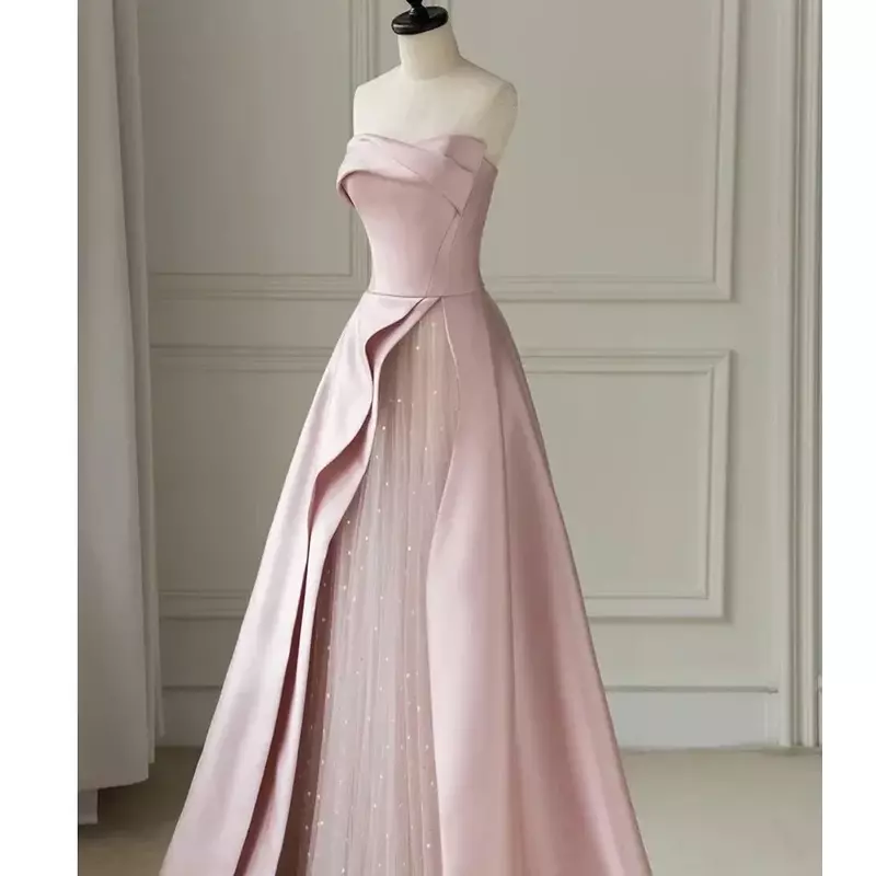Abito da sera rosa senza spalline per donna banchetto sera abiti da ballo da donna Vestidos De Mujer Elegantes Para Fiesta 2023