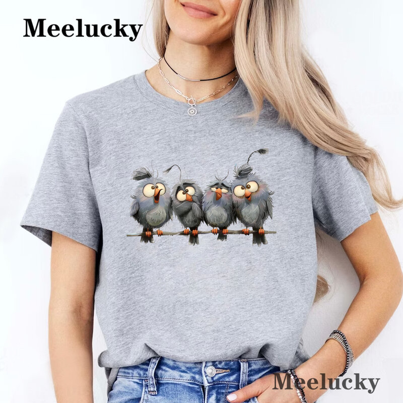 Quirky Bird Letter Print T Shirt Animal Patterns Casual Crew Neck Short Sleeve T Shirt For Spring Summer Women's Clothing