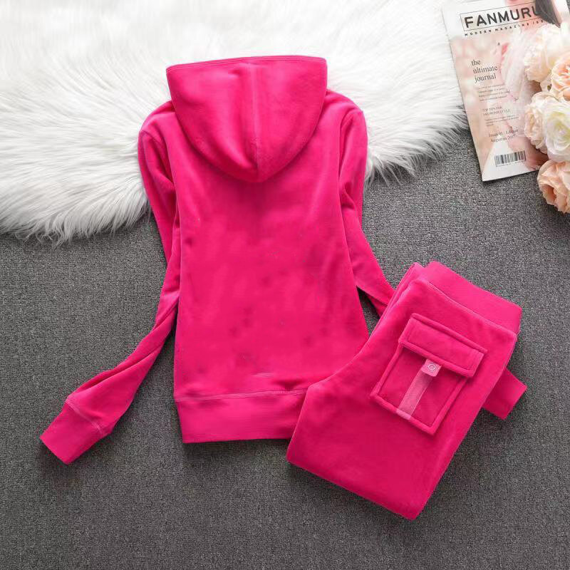 2024 Velvet Tracksuit Two Piece Women's Tracksuit Hoodies Set With Pocket and Y2K Diamond Velour Tracksuit For Women
