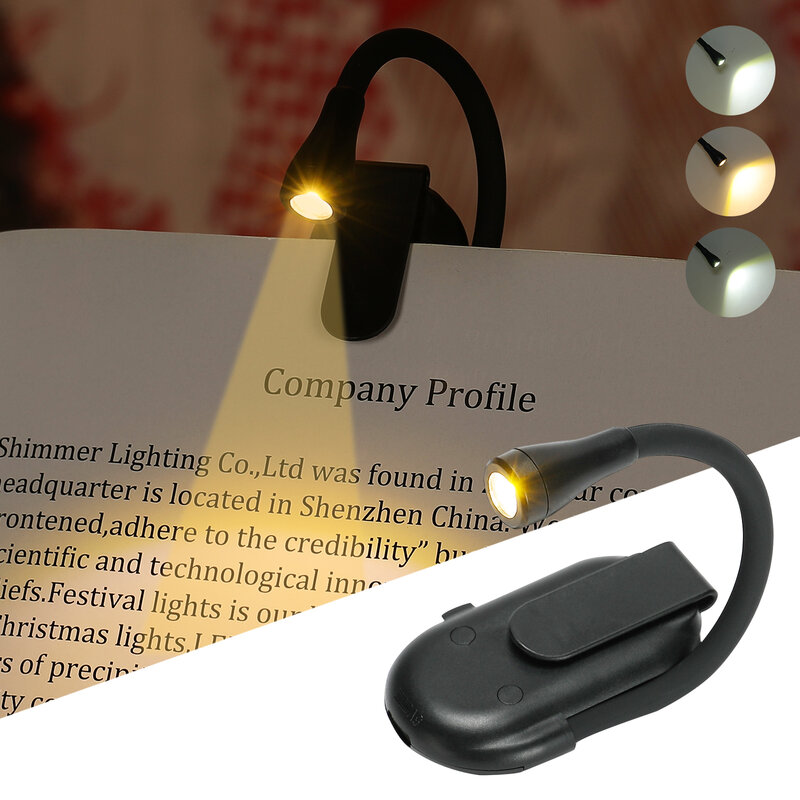 Lampu LED Mini, lampu malam pelindung mata klip dapat disesuaikan 360 ° Flip lampu belajar 3 warna untuk perjalanan kamar tidur membaca