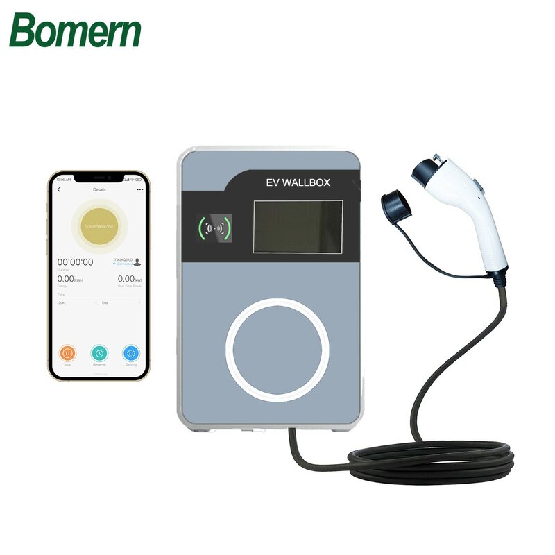 Bomern-vehículo eléctrico doméstico RFID, 7kW, 32A, monofásico, cargador GBT con LCD