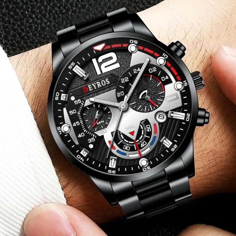 นาฬิกาหรูสำหรับผู้ชายนาฬิกาข้อมือควอทซ์สแตนเลสสตีลนาฬิกาปฏิทินเรืองแสงนาฬิกาลำลองนักธุรกิจผู้ชาย reloj hombre
