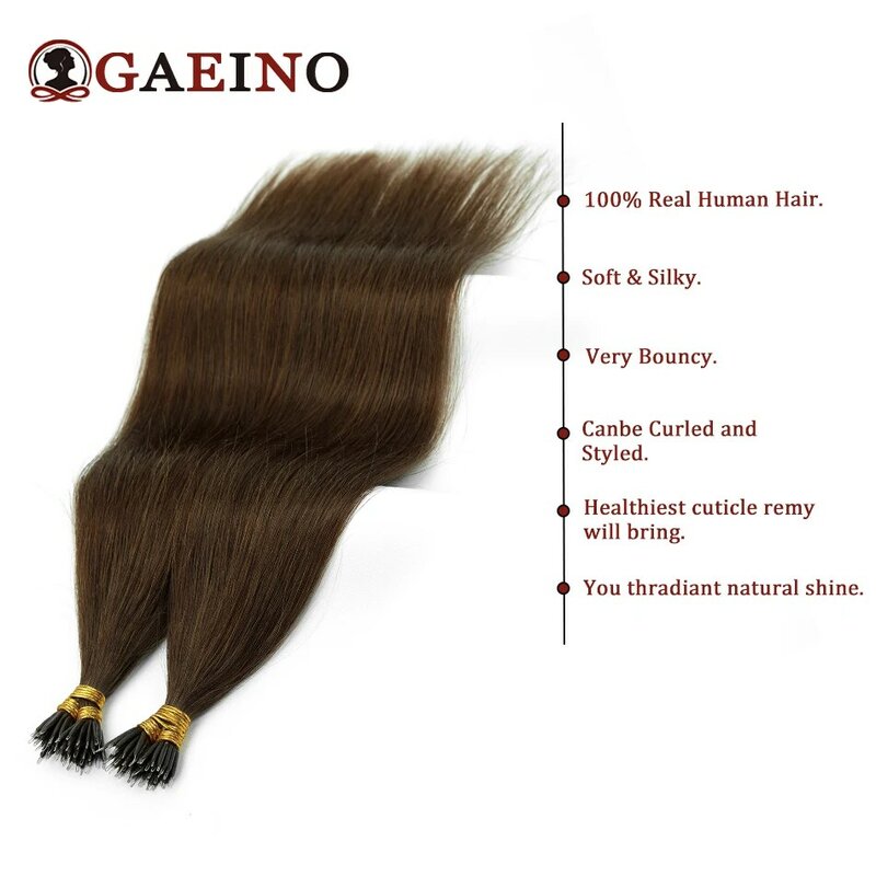 Dritto Nano Ring Micro Bead Loop estensioni dei capelli umani capelli Remy colore marrone medio 1g/Strand 50 fili 16-22 pollici