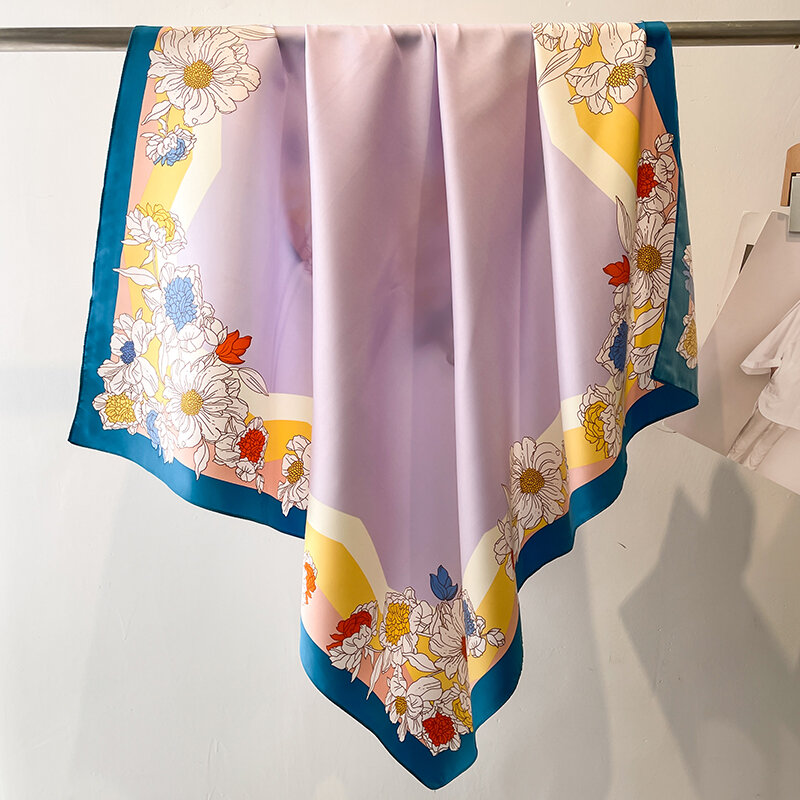 Diadema de seda de sarga 2023 para mujer, Hijab cuadrado con estampado de 90cm, estolas de playa cálidas, chal, banda para el pelo, bolso, pañuelo para la muñeca, Foulard