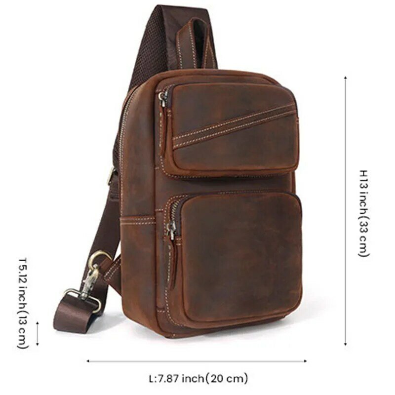 Men's Top Layer Cowhide Genuine Leather Shoulder Bag Waterproof Crossbody Bag Travel Sling Messenger Pack Chest Bag for Male