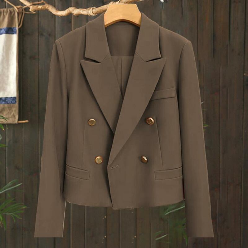 Comfortable Women Suit Coat Professional Women's Double-breasted Suit Coat for Office Business Commute Solid Color Turn-down