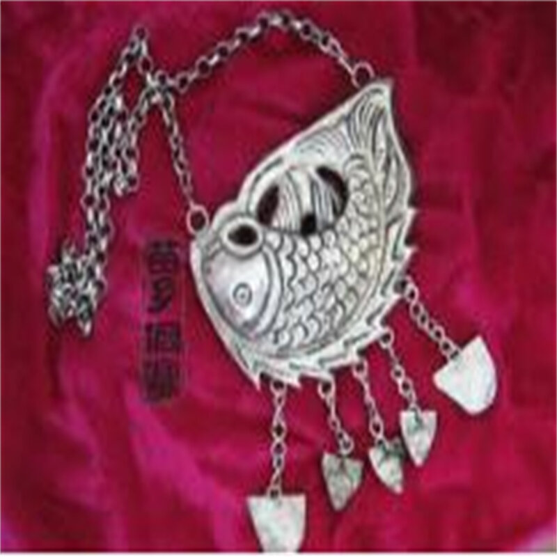 Miao personality jewelry handmade Miao silver pendant necklace flat fish mother