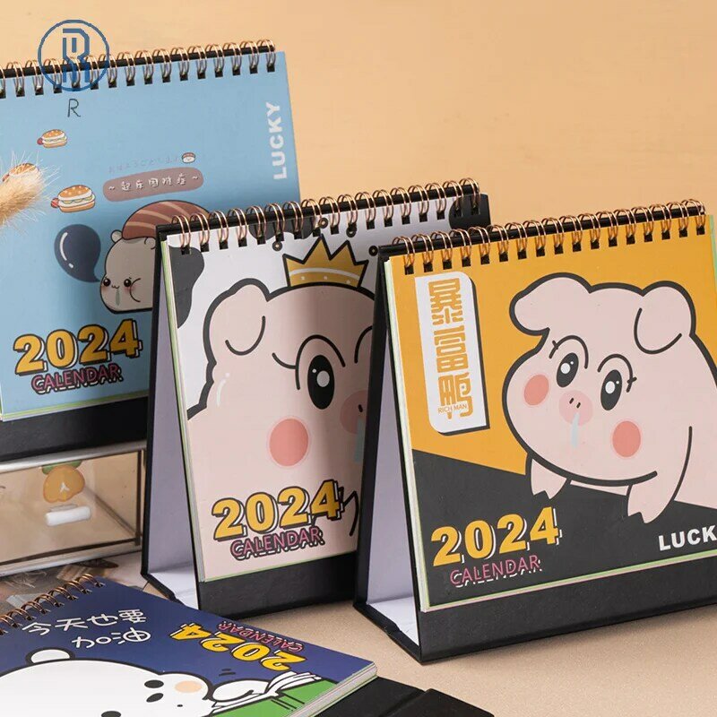 かわいい漫画の動物自立型デスクトップカレンダー、ミニデスクカレンダー、毎日および毎月の計画、家の装飾、2024